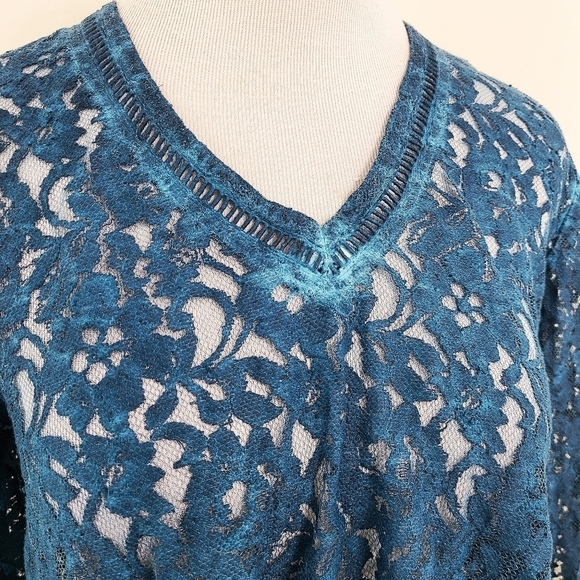Kyla Seo Caite Nahara lace tunic top sheer teal blue size small - Picture 4 of 5